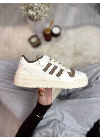 Белые демисезонные кроссовки мужские adidas forum white beige brown адидас форум белые No Brand