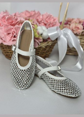 Женские стильные женские балетки | белые однотонные стразы (319511835)
