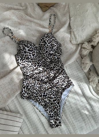 Комбінований літній ефектний купальник з леопардовим принтом суцільний No Brand