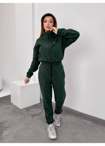 Женский флисовый комбинезон FINO Mode комбинезон-брюки изумрудный спортивный, повседневный, вечерний, кэжуал флис