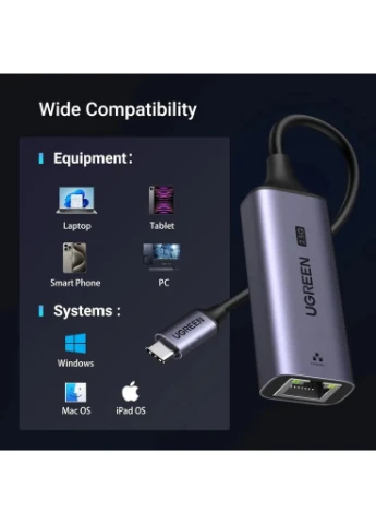 Перехідник USB-C to RJ45 Ethernet 2500Mbps (25052) Ugreen (391047698)