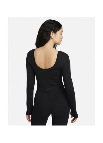 Лонгслів жіночий Sportswear Chill Knit Tight Scoop-Back Long-Sleeve Mini-Rib Top Black Nike (365962690)