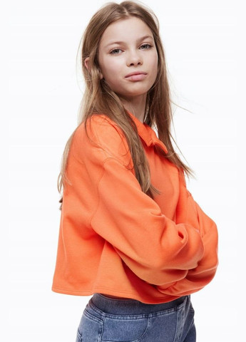 H&M світшот укорочений для дівчинки 1126691-009 помаранч однотонний помаранчевий спортивний, повсякденний, кежуал бавовна, еластан
