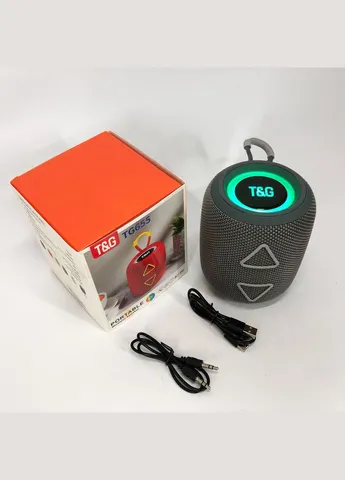 Портативная колонка TG655 5W с RGB подсветкой и ремешком, Громкая блютуз колонка. Цвет: серый TG (375196667)