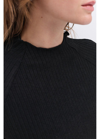 Женский трикотажный лонгслив в черный рубчик с асимметричным низом Arjen (364967537)