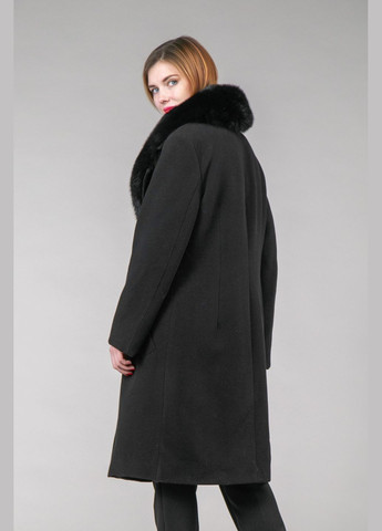 Чорне зимнє Пальто з шерстяної тканини з песцем Chicly Furs