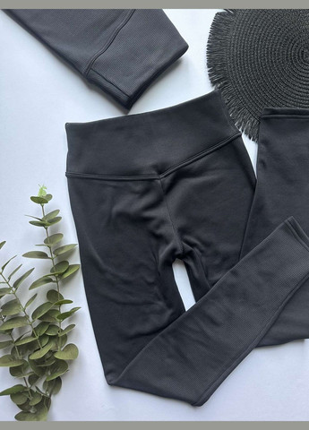 Черные демисезонные лосины женские теплые рубчик на меху черные GorLin