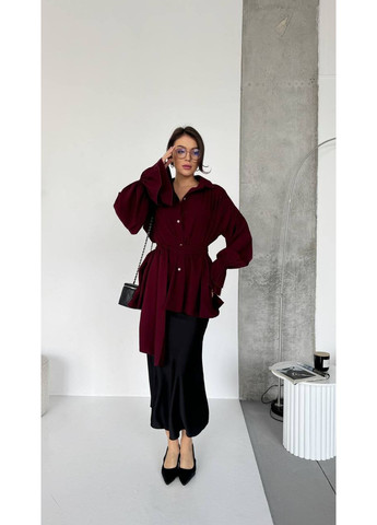 Бордовая кэжуал рубашка однотонная Україна с длинным рукавом