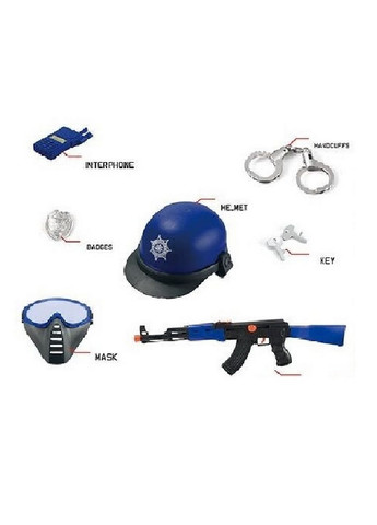 Набір поліції, 7 елементів, автомат з тріскачкою, каска, маска, наручники 37х5х47 см YUE QLANG (289369957)