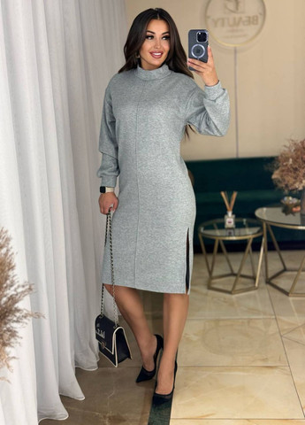 Серое повседневный миди платье с разрезами и поясом Allthings меланжевое