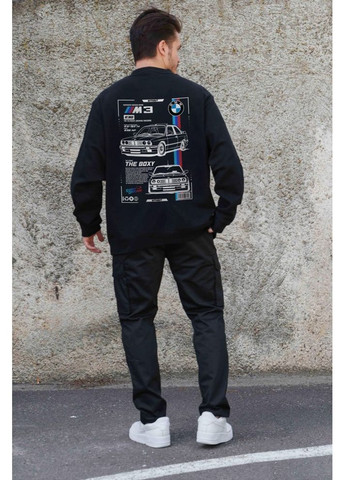 Черный утепленный оверсайз свитшот на флисе с принтом bmw black Without (362357827)