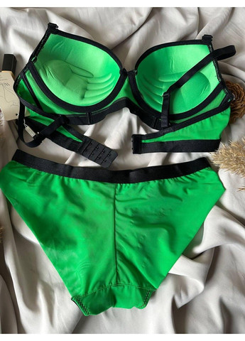 Зеленый комплект бюстгальтер push-up + трусики слипы 2351 зеленый Weiyesi