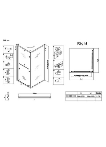Душова кабіна без піддону SR SC09-90x90x200-R-TR-01 прозоре скло Easy Clean 6мм Хром (KR5770) KOER (369932856)