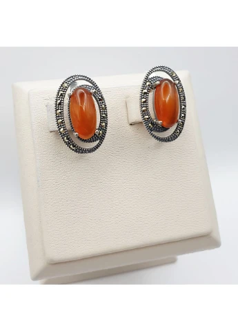 Сережки срібні з сердоліком, марказитом 6,79 г No Brand (369736525)