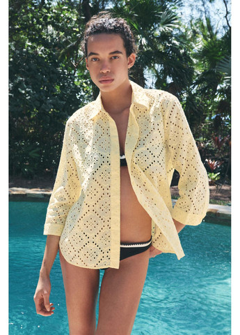 Жёлтая рубашка zw collection с прорезной вышивкой Zara