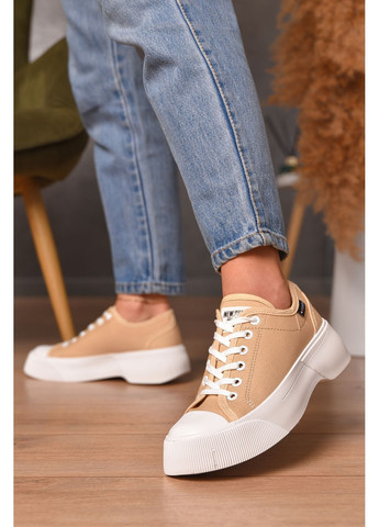 Бежевые кеды женские бежевого цвета на шнуровке текстиль Let's Shop