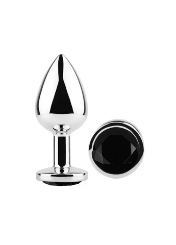 Анальна пробка із кристалом Silver Round Plug Black size M Egzo (391076890)