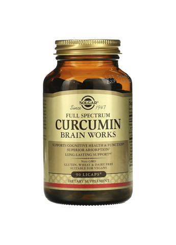 Повний Спектр Куркуміну з Вітаміном В-12 Curcumin Brain Works - 90 капсул Solgar (282826834)