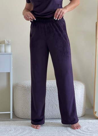 Фиолетовая всесезон велюровая пижама с широкими штанами и кофтой с длинными рукавами свитшот + брюки Merlini Капрі