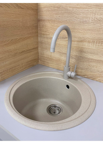 Набор кухонный Sun, искусственный камень, круглый, без крыльев, 510x200мм, чаша - 1, врезная, Avena + смеситель Adamant (370620097)