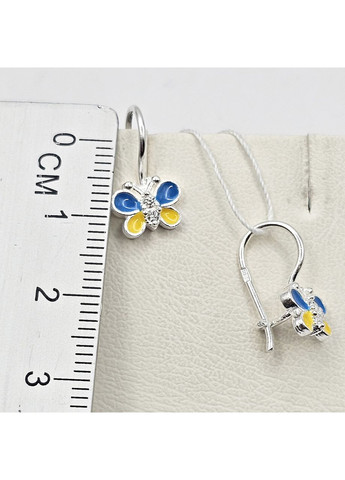 Серьги серебряные с желто-голубой эмалью и кубическим цирконием "Бабочки" 1,53 г No Brand (369736939)