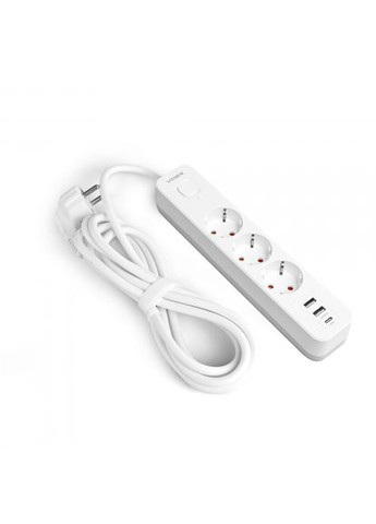 Мережевий подовжувач ONCORD з/з 3п 3м (3x1.5мм) 2.4А 2USB+USB-C з кнопкою White (VF-PD33G2U1C-W) Videx (305754274)