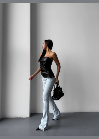 Роскошный топ из экокожи с асимметричной отделкой No Brand (324646520)