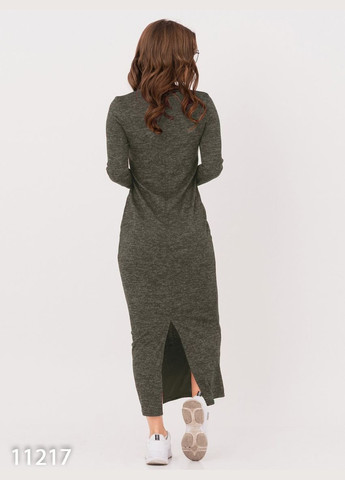 Оливкова (хакі) повсякденний, кежуал ангорова довга сукня з кишенями No Brand меланжева