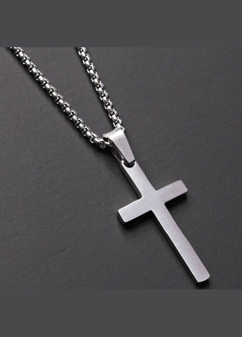 Чоловіча срібна підвіска з кулоном металевий ланцюжок на шию з хрестиком No Brand (328251257)