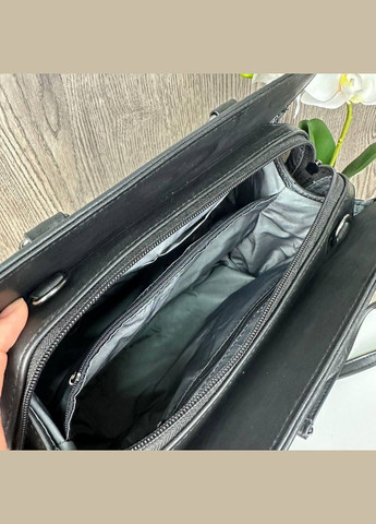 Женская каркасная сумка из экокожи с плечевым ремнем и лаковой вставкой черная матовая (sku_1241) No Brand (330575786)