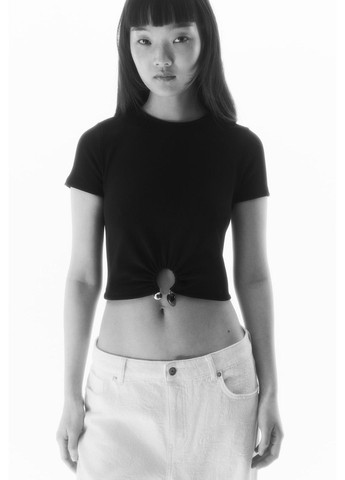 Жіноча трикотажна футболка-топ Н&М (58216) XS Чорна H&M - (323765722)