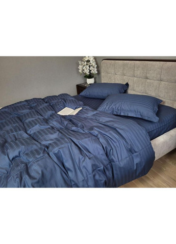 Постільна білизна з резинкою Мульти страйп сатин чорне море, PREMIUM Евро розмір, наволочки 50/70 No Brand (363190485)