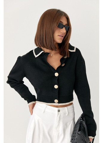 Короткий кардиган на ґудзиках з контрастною окантовкою Lurex (360976993)