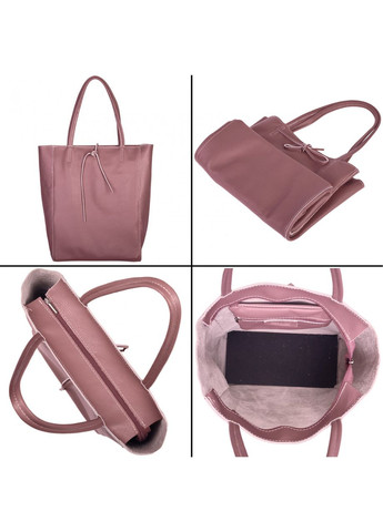 Шопер Темно-бузковий - Італійська жіноча м’яка сумка-шопер із натуральної шкіри без підкладки на блискавці з внутрішньою TAKEASY (350612604)