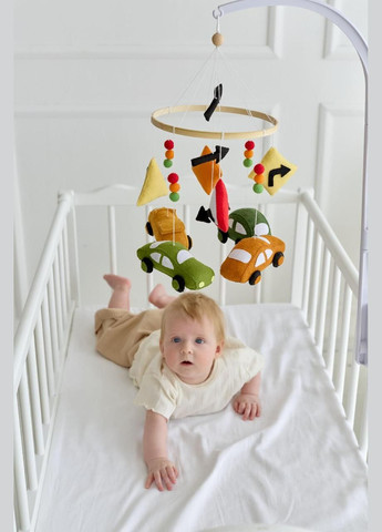 Дитячий мобіль на ліжечко для немовлят WoollyFox "Маленький водій: машинки та дорожні знаки" No Brand (342758020)