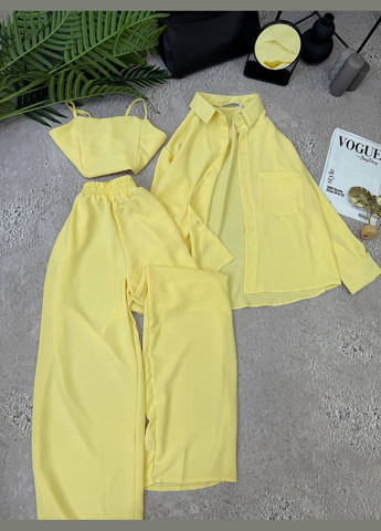 Женский костюм 4в1 удлиненная рубашка, укороченный топ, шорты с высокой посадкой и брюки палаццо MonCher (347584632)