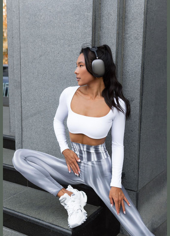 Спортивні жіночі легінси (лосини) з ефектом пуш-ап Elasoft Premium для фітнесу та йоги V-пояс Сіро-білий градієнт Wave З пуш-ап (315764537)