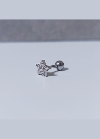 Сережка штанга для пірсингу вуха Зірка MK1197-62 сріблястий DeKolie (315023838)