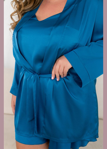 Синяя всесезон домашний шелковый костюм 3-ка майка + шорты Minova