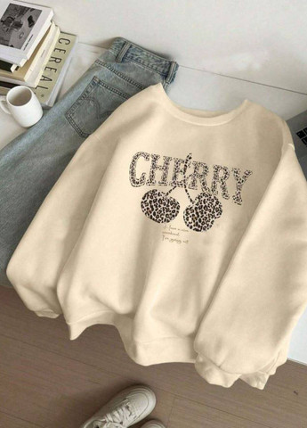 Светло-бежевый базовый оверсайз свитшот с принтом спереди Allthings надпись без декора (315388336)