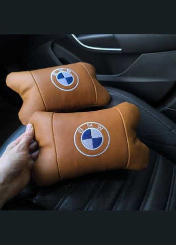 Комплект автоподушок 2шт з натуральної коричневої шкіри для BMW. Ортопедична подушка в авто БМВ No Brand (385254813)