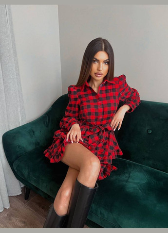 Красное повседневный, домашнее, кэжуал, вечернее женское платье Україна в клетку