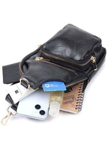 Практична жіноча слінг сумка через плече з екошкіри 22754 Чорний Vintage (304533757)