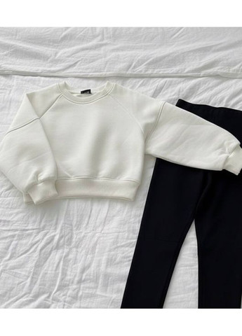 Молочний зимній жіночий комплект з худі та лосинами на хутрі Avanti