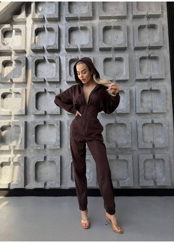 Комбінезон No Brand комбінезон-брюки однотонний коричневий повсякденний, кежуал штучна замша