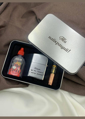 Набор бензиновая зажигалка + мунштук + бензин + металлическая коробка с лазерной гравировкой Konik (338379416)