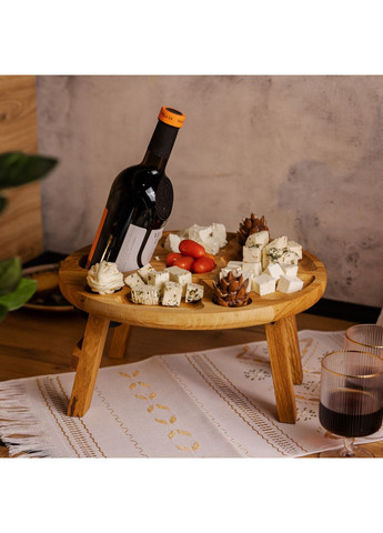 Винный столик-менажница из дерева 35 см круглый на ножках дуб BWR350180 LUGI (370801952)