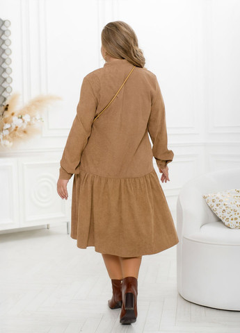Світло-коричнева святковий, повсякденний, вечірня вельветова сукня вільного фасону а-силует з довгими рукавами дзвін, а-силует, сукня-сорочка No Brand однотонна