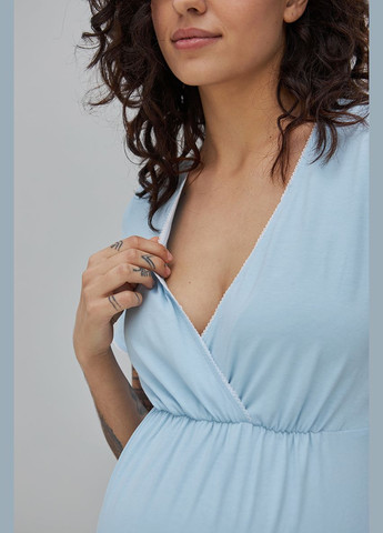 Голубая ночная рубашка для беременных и кормящих мам трикотажная Юла мама (307904724)