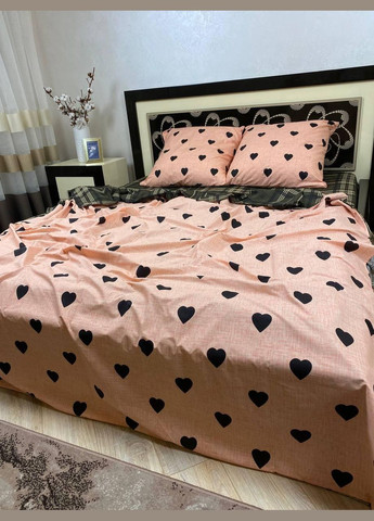 Постільна білизна бавовняна Аморе Двоспальна Простирадло на гумці 160x200х20 Бязь Персикова 50 х 70 No Brand (303700381)